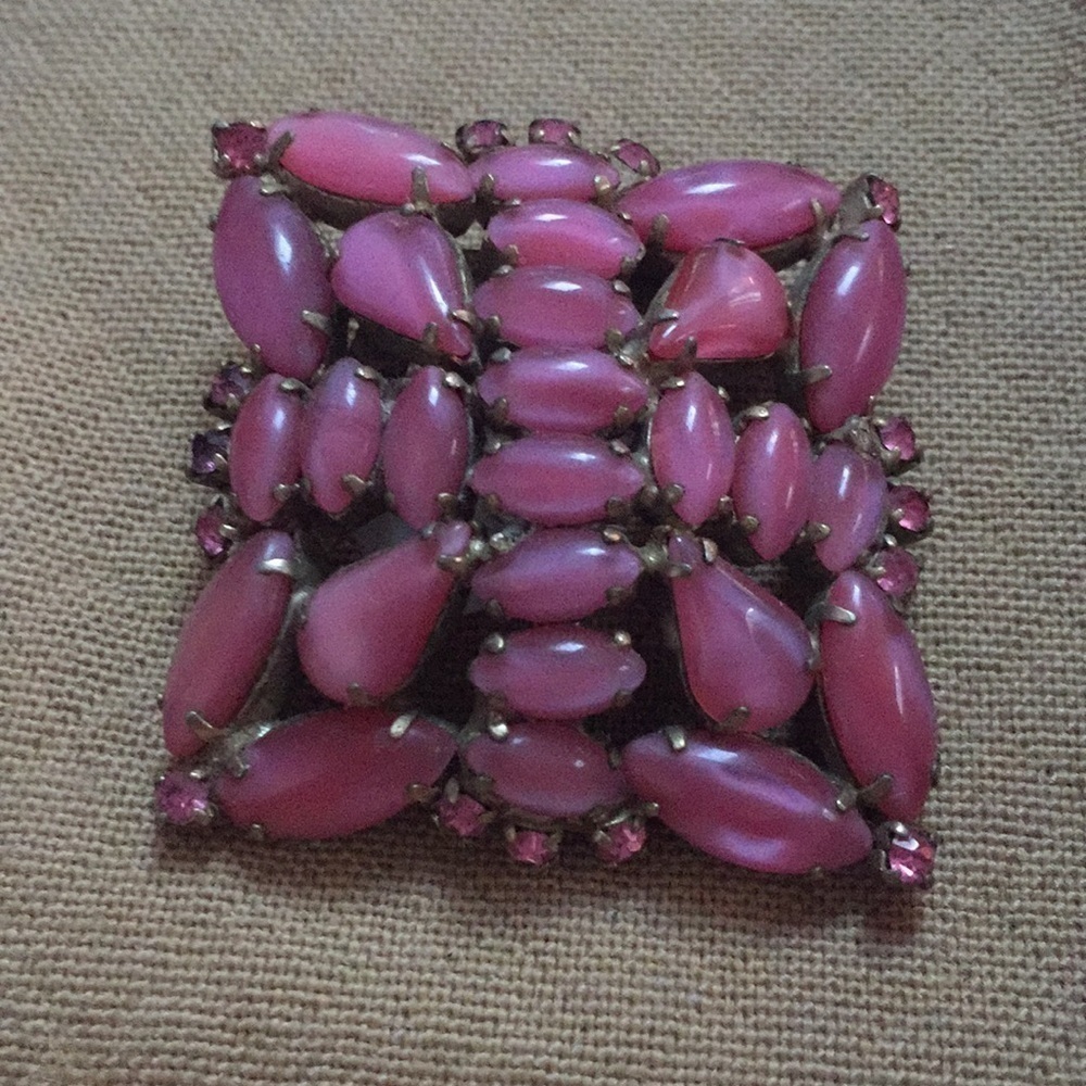 Beautiful Pink Stones Square Vintage Brooch